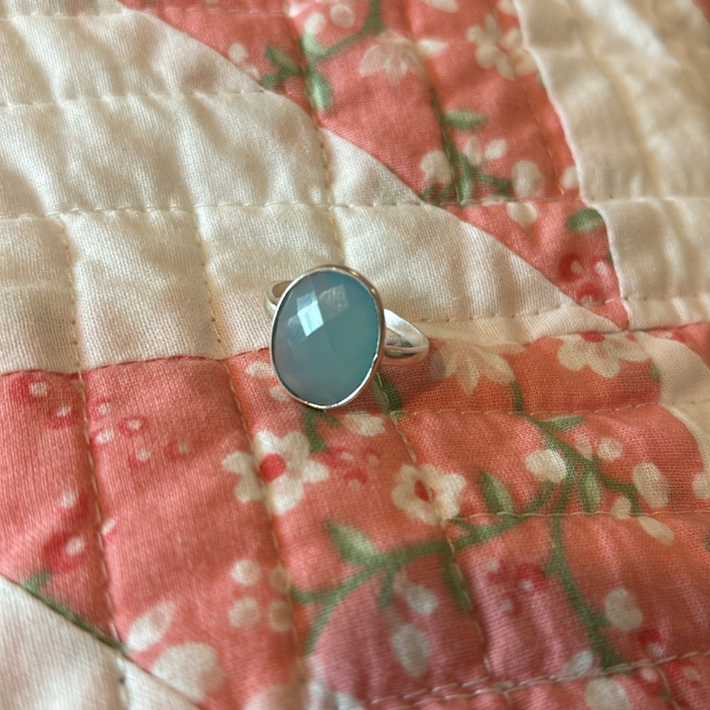 Natural Aqua Calcy Ring, Vintage Blue 925 Sterling Silver Ring,Handmade Ring π - Picture 9 of 9